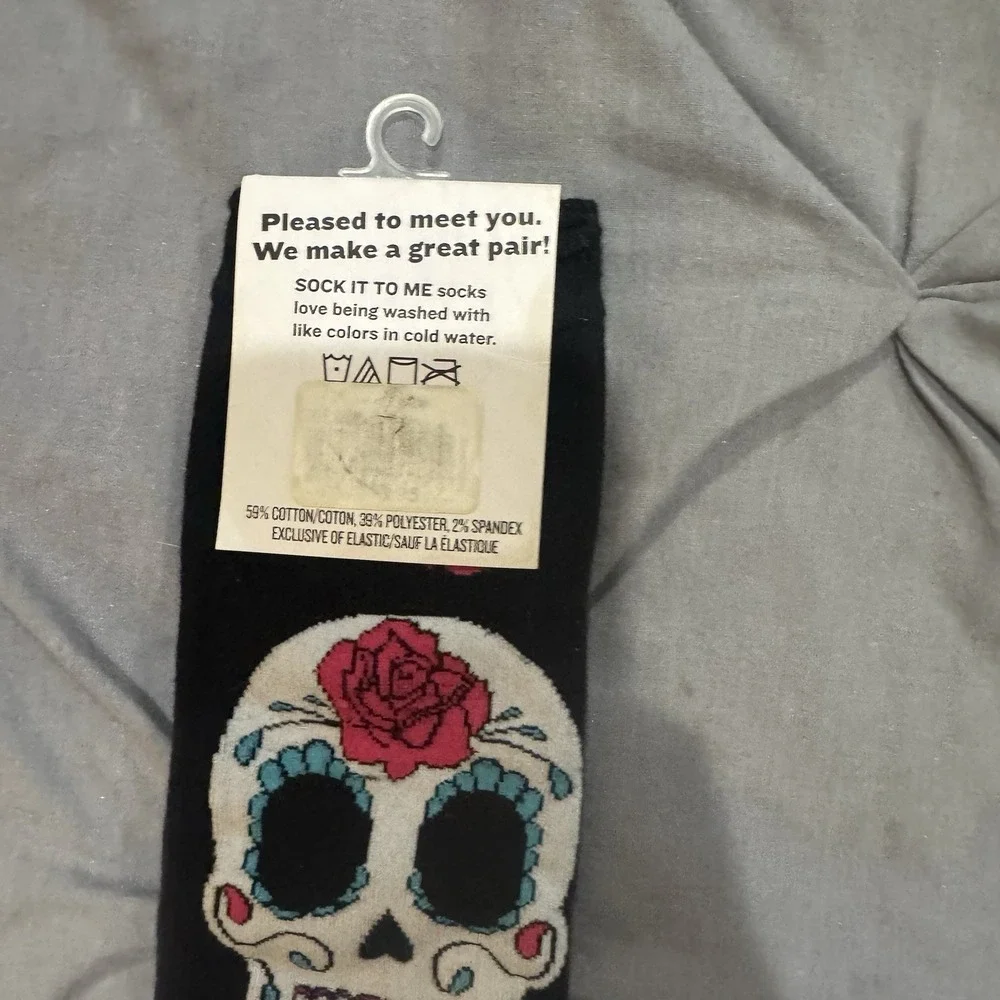 Sock It to Me Knee High Sugar Skull Socks Black Pink Women Reinforced Toe